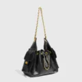Black Quilted Chain Bucket Bag, Elegant Women Underarm Commute Shoulder Bag Variant - Black Square Clasp