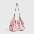 Pink quilted chain bucket shoulder bag for women, stylish underarm commuting single shoulder bag. - Pink Square Buckle