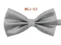 Detail shot of a stylish silver grid pattern mens bow tie for formal business suit weddings. - MGJ-03 Silver Gray