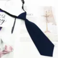 Solid dark blue kids tie short JK uniform school style necktie for daily wear and fashion outfit. - Navy Blue