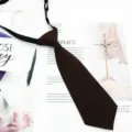 Solid brown kids school tie pre-tied short JK uniform necktie for girls daily wear fashion accessory - Coffee
