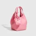 Rosa minimalistische Leder Eimerbeutel Damen Handtasche in Bonbonfarbe mit Anhänger - 13*14*17 / Rosa