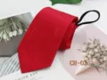 Red zipper tie closeup detail, textured striped design with convenient black zipper loop. - CH-02