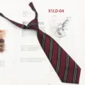 Pre-tied school style striped necktie for women and girls, short polyester jacquard tie. - Black Gold Striped Style (X1LD-04) / Burgundy
