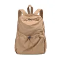 Korean style solid color nylon backpack, casual large capacity lightweight daypack, khaki. - Light Brown