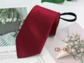 Red striped zipper necktie detail shot, easy-to-wear business casual tie accessory. - CH-06