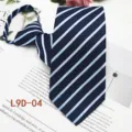 Men's classic blue and white striped zipper tie, 8cm business formal jacquard lazy tie. - L9D-04