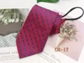 Men's red striped zipper tie, easy pull no-tie design for business casual wedding events. - CH-17