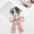 Pink polka dot JK bow tie uniform collar accessory for women sweet daily wear outfit - Cherry Pink