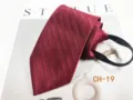 Red striped zipper necktie for men, easy wear business casual formal tie 8cm width detail. - CH-19
