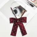 Wine red polka dot JK bow tie, cute pleated uniform collar ribbon for daily sweet school style. - Burgundy