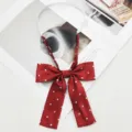 Red polka dot JK bow tie with elastic band, Japanese school uniform accessory for women. - Red