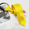 Corbata con cremallera amarillo brillante para hombres, corbata estrecha de satén elegante. - Dorado