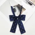 Women JK uniform bow tie navy blue white polka dots cute sweet school uniform collar accessory - Navy Blue