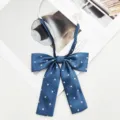 Blue polka dot JK ribbon tie with white adjustable strap, stylish Japanese school uniform bow. - Teal