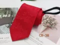 Red zipper necktie for men with elegant rose pattern, perfect for weddings and business. - CH-38