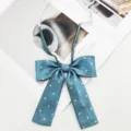 Blue polka dot JK bow tie for women with adjustable elastic band, cute Japanese style neckwear. - Grey Blue