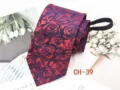 Men's red zipper tie with blue rose pattern, easy-wear lazy tie for business wedding. - CH-39