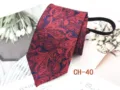 Men's red paisley zipper tie, easy pre-tied necktie for business and formal events. - CH-40