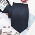 Men's business casual zipper necktie in dark blue jacquard polyester, 7.5cm width design. - LDL-01