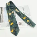 Vintage floral cotton tie for men, 8cm casual retro necktie with yellow flowers. - MLD-04
