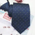 Men's business casual zipper tie, 7.5cm dark blue jacquard dot necktie ready-to-wear. - LDL-06