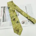 Cravatta uomo in cotone con stampa foglia botanica verde, cravatta moda retrò casual 8cm - MLD-22