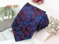Men business casual necktie detail view, classic paisley jacquard pattern in blue and red silk. - YG2-08