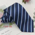 Men business striped necktie detail, blue polyester jacquard fabric texture close up. - CDT-05