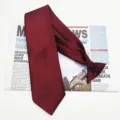 Burgundy pre-tied tie for men formal business wear solid color necktie with easy clip strap. - Burgundy