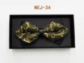 Men's black and gold patterned bow tie in a gift box, elegant wedding suit accessory. - Black and Gold Gold-Thread (NEJ-34)