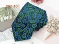 Men's business casual jacquard necktie featuring a classic green and blue paisley pattern. - YG2-10