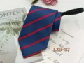 Men's business striped zipper necktie, pre-tied lazy tie with classic blue and red pattern. - Blue with Red Striped (LZD-37)
