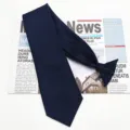Men's solid navy blue pre-tied tie with zipper clip easy wear formal business suit necktie - Navy Blue