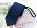 Men's business zipper tie detail view, dark blue classic twill polyester design, ready to wear. - LLD-03