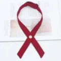 Red cross tie JK uniform collar bow detail view, stylish and cute accessory for women. - Shirt Buttons / Burgundy