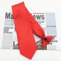 Solid red pre-tied men tie with black strap, ideal for formal business suits and daily wear. - Red