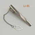 Detailed view of silver men's business tie clip featuring a delicate chain and stylish rhinestone. - LJ-01