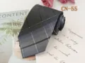 Men's business black gray plaid tie, 8cm wide classic jacquard woven necktie for formal wear. - CN-55