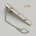 Silver metal tie clip detail with secure chain and sparkling crystal accent for formal wear. - LJ-02