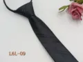 Men's black zipper tie narrow business suit necktie with subtle plaid pattern detail. - L6L-09