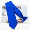 Solid blue pre-tied necktie for men, easy wear business suit tie with black clip buckle. - Sapphire Blue