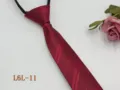 Close-up of a burgundy striped zipper tie, showing the textured fabric and neat knot detail. - L6L-11