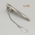 Silver metal tie clip for men business formal wear with chain design and delicate geometric patterns. - LJ-05