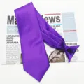 Solid purple clip-on necktie for men, pre-tied satin business suit neckwear accessory. - Purple