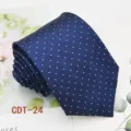 Men's business dark blue tie with light blue dotted jacquard pattern for formal wear. - CDT-24