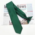 Solid color dark green pre-tied mens necktie with black clip for business suits and formal wear. - Dark Green