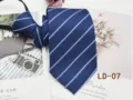 Blue striped zipper necktie detail, classic business formal wear accessory for men. - LD-07