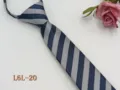 Close-up detail of a blue and silver striped mens narrow zipper tie for business wear. - L6L-20