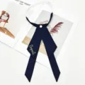 Dark blue JK bow tie variant, solid color embroidered ribbon collar flower for uniform. - Navy Blue